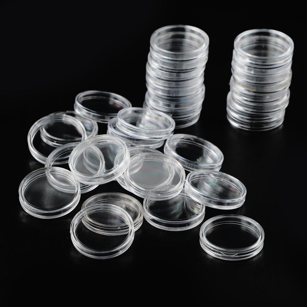 100Pcs 26*5mm Clear Round Plastic Coin Holder Containers Storage Boxes Case Home Accessories Storages Decoration Parts Tools