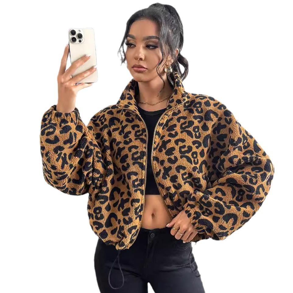 New Autumn and Winter Clothing, Women's Clothing, Loose Cardigan, Zipper, Leopard Print Pattern, Plush Jacket, Thick Winter Jacket, Warm Top