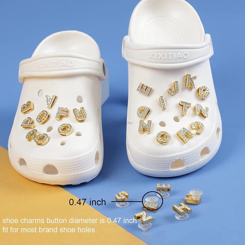 1Pcs Gold Letters Metal Shoe Charms Crystal Diamond Alloy Charms Shoes Accessories Buckle High Quality Shoes Decoration
