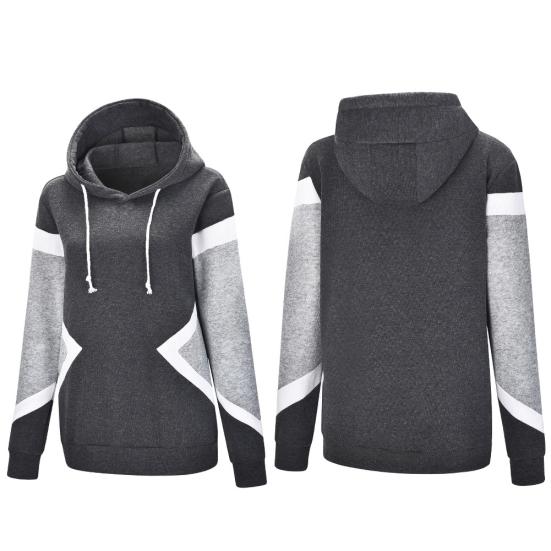 Fashion Unisex Color Block Long Sleeve Drawstring Hooded Sweatshirt Warm Hoodie
