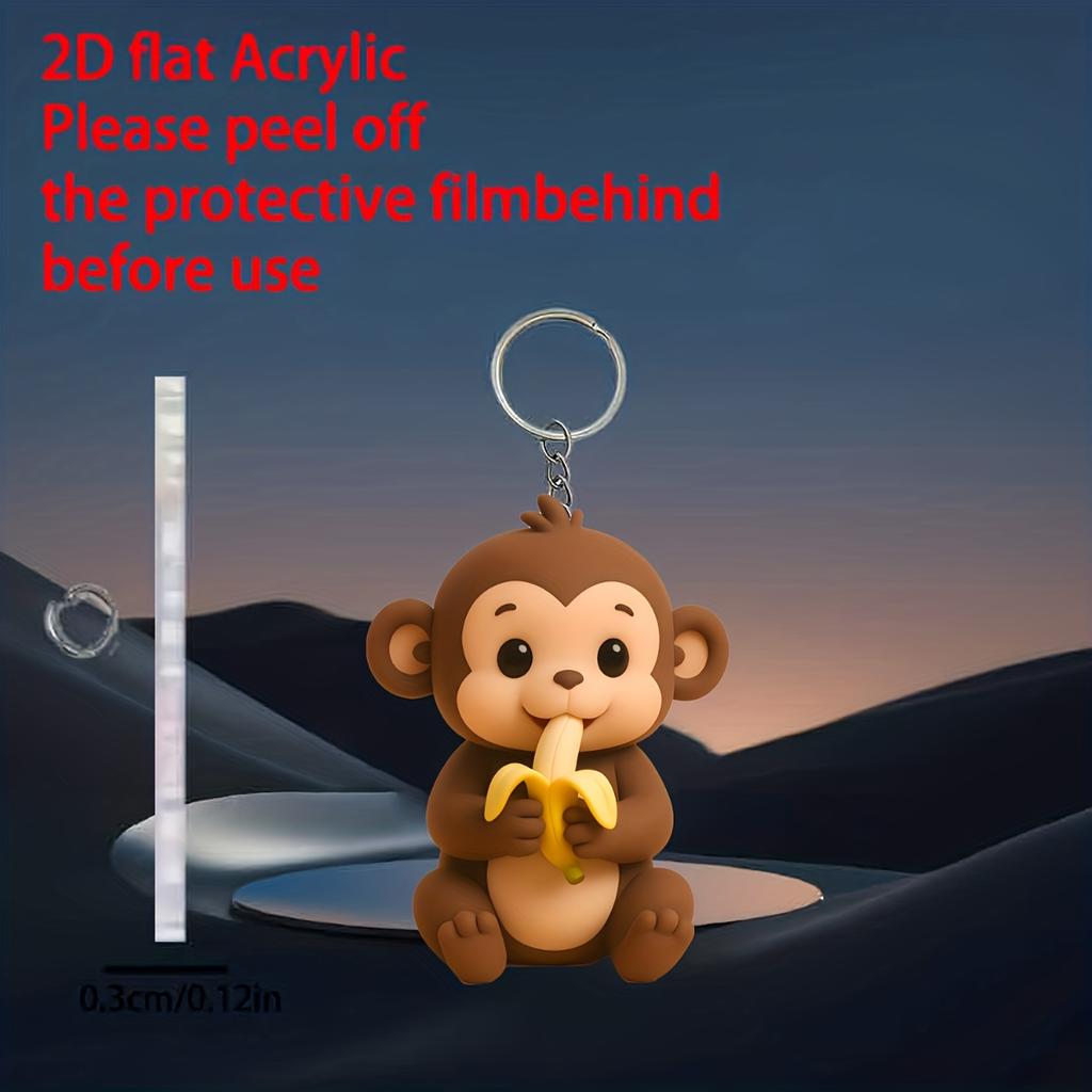 2D Flat Acrylic Banana Monkey Keyring, Creative Thanksgiving Pendant, Great Gift for Friends, Suitable for Home, Holiday, Birthday & Party Decor