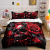 Red Skull with Rose Design Bedding Duvet Cover Set (1*Duvet Cover 2*Pillowcases, Without Duvet Insert)