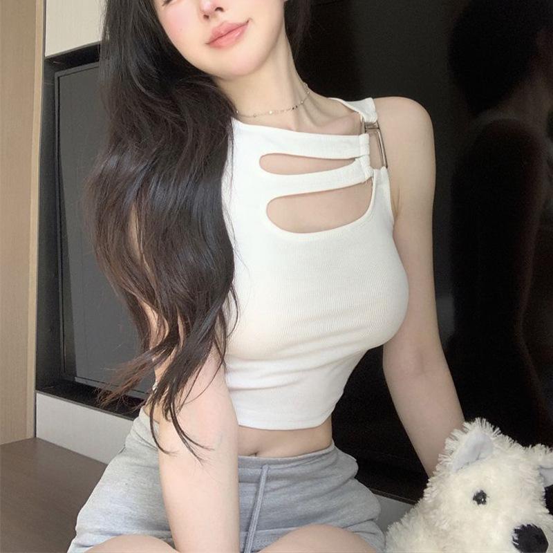 Women's White Hollow-Out Camisole Vest – Sweet & Spicy Summer Sleeveless Top