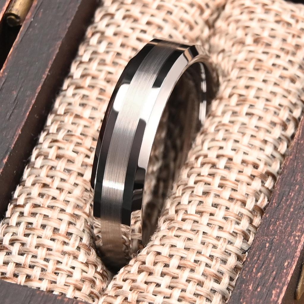 8MM/6MM Silver Tungsten Ring Anillos Bague Homme Pareja De Compromiso  Jewelry Men's Wedding Bands Couple Engagement Ring