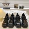 Women's British Style Black Leather Thick-Soled Loafers - 2026 Spring/Summer Collection Versatile Flats