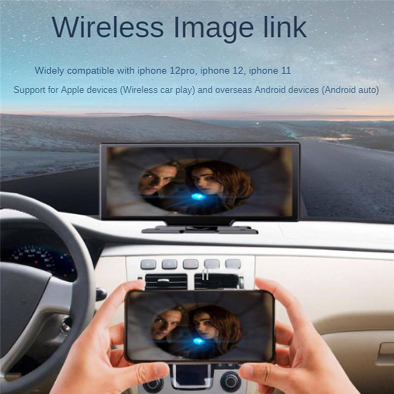 Car Wireless Carplay Screen, Portable 10.26-Inch IPS Android Auto Wireless Car Screen, Driving Recorder