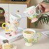 Creative Mug Large Capacity Breakfast Cup Ceramic Cup Hand Painted Relief Household Cute Oat Cup Cartoon Water Cup