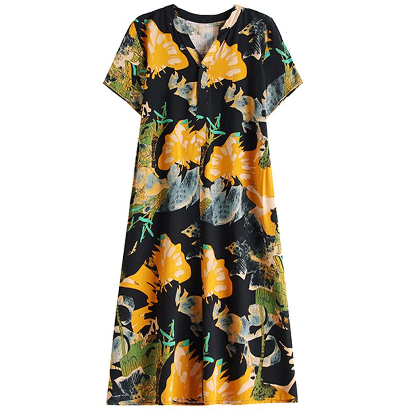 Plus Size Summer Long Dresses for Women Clothes Elegant Short Sleeve Loose V-Neck Women's Summer Dress