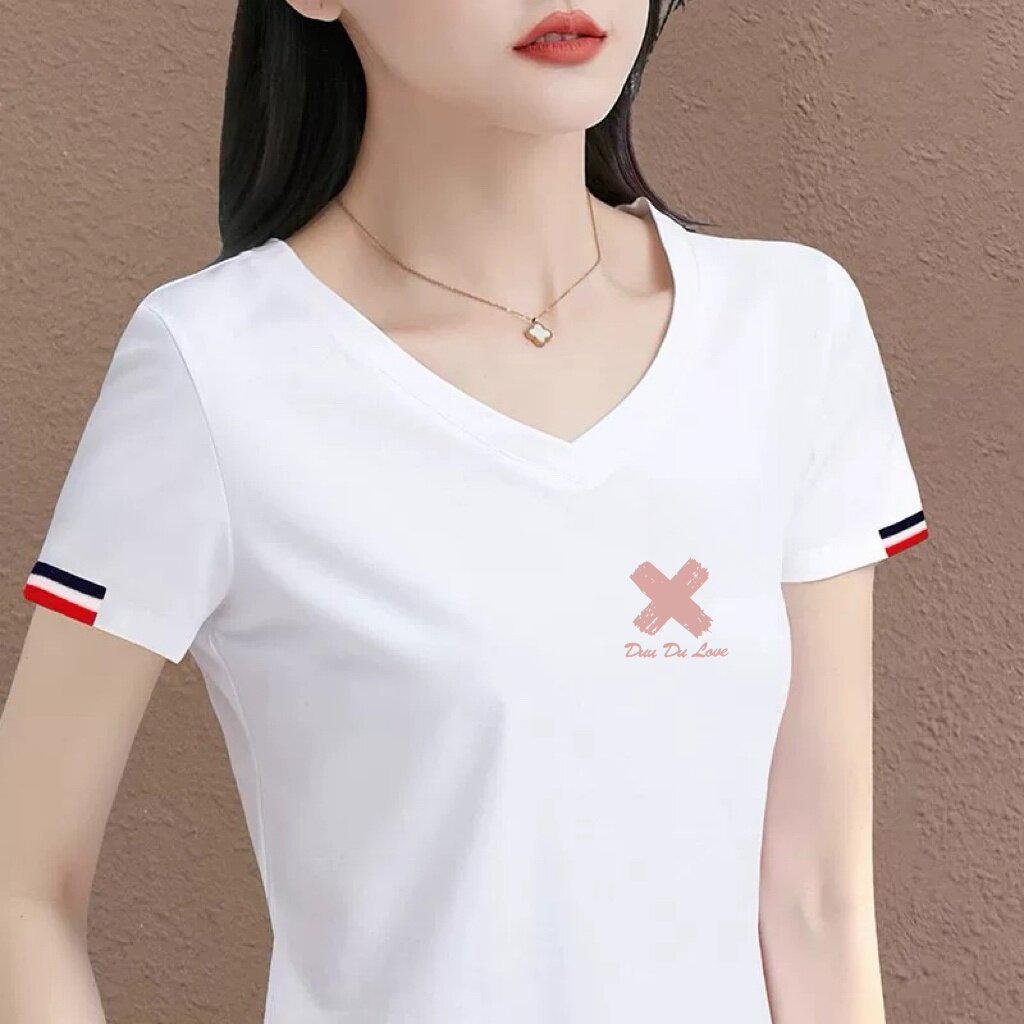 2026 New Arrival Women's White V-Neck Heart Embroidered Casual Top