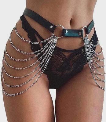 Punk-Style Tassel Multi-Layer Body Chain with PU Leather Corset Waist