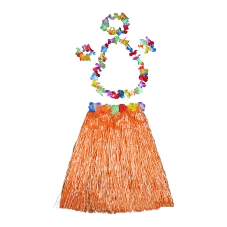 Hawaiian Luaus Hulas Grass Skirt with Large Flower Costume Set for Halloween Dances Party Decorations Hawaiian Costume