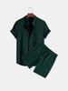 Men's Casual Loose Multi-Color Ribbed Short Sleeve Beachwear Two-Piece Set
