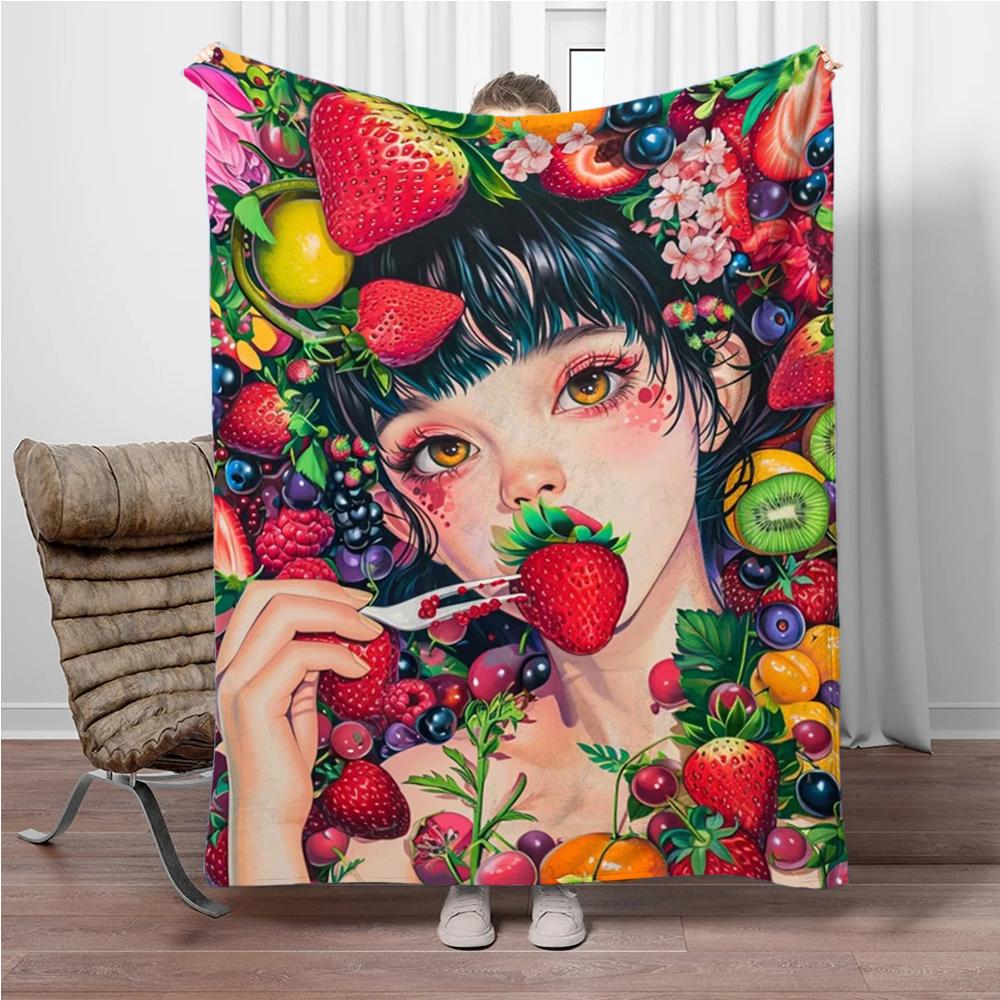 

Cute Strawberry Girl Flannel Blanket Children Warm Soft Blanket for Sofa Bed Cover Blanket Suitable for Birthday Souvenir Gifts 75x90cm