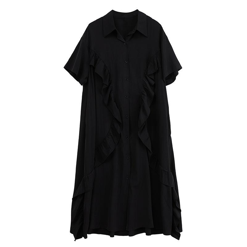 Dámské ležérní volné dlouhé letní šaty s krátkým rukávem, černé, vintage, nové, plus size