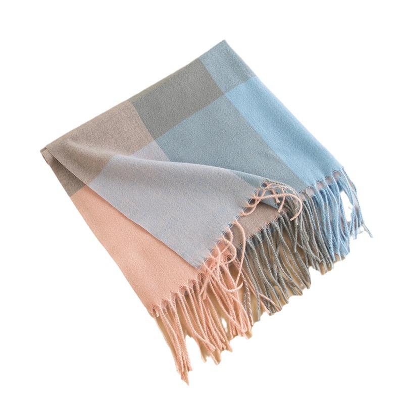 Korean Style Sweet Plaid Imitation Cashmere Scarf for Women Korean Dongdaemun Versatile Plaid Warm Scarf Shawl
