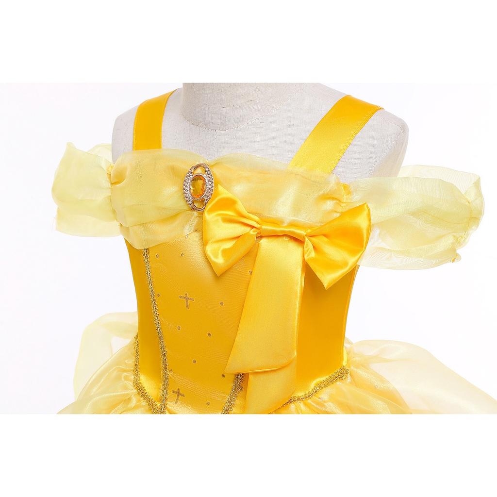 Belle Princess Costume for Girls 7-8 Years Role Play Party Dress Up Fancy Dress Carnival Birthday Gift 130 Cm