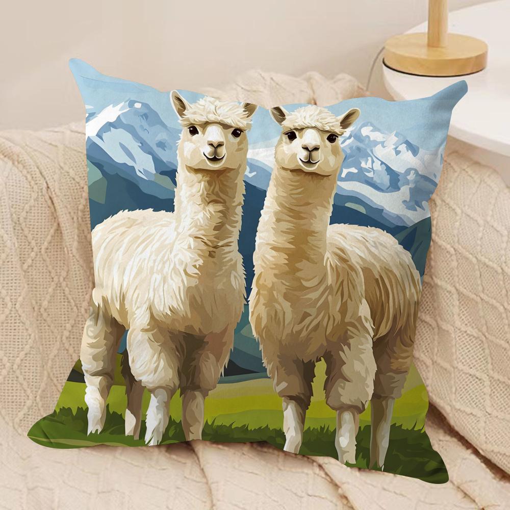 Classic Alpaca Cushion Cover Short Plush Double-Sided Print Square Throw Pillow Covers Sofa Home Cushion Decor