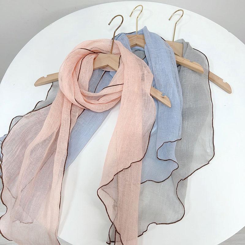 Spring and summer thin solid color lengthened diamond scarf Japanese sunscreen scarf irregular linen neck protection shawls