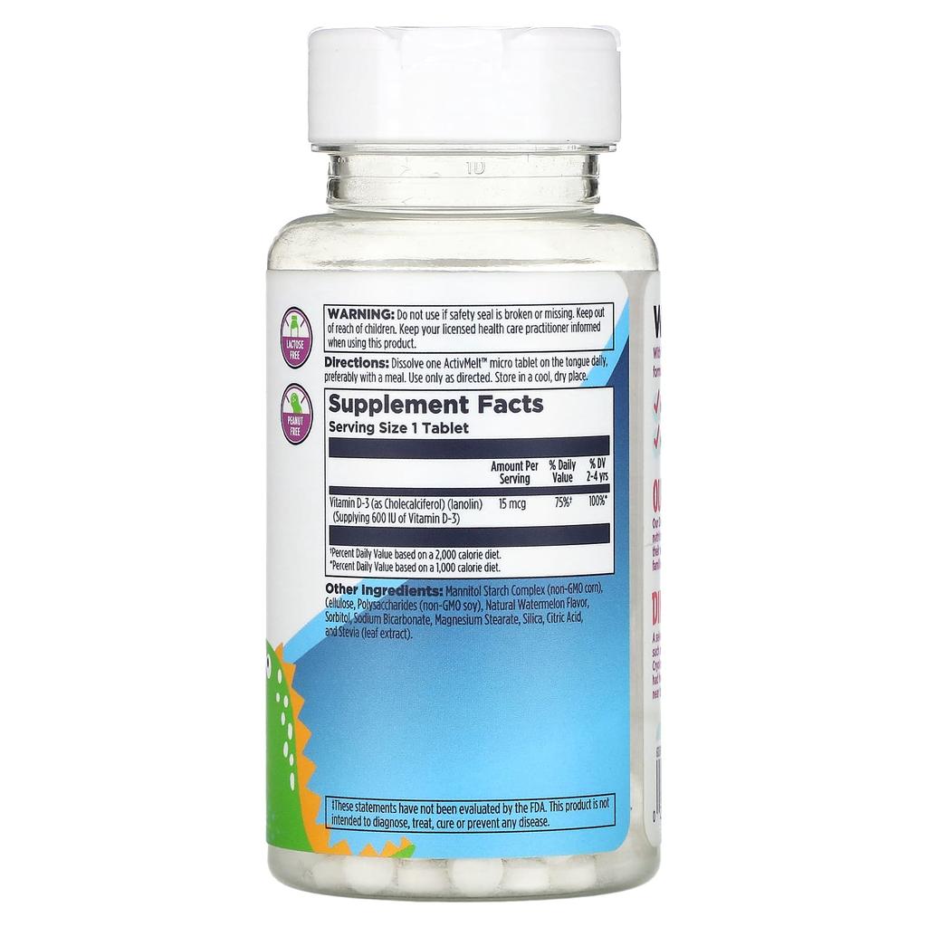 KAL, Dinosaurs, Vitamin D-Rex, watermelon flavor, 600IU, 120 micro tablets