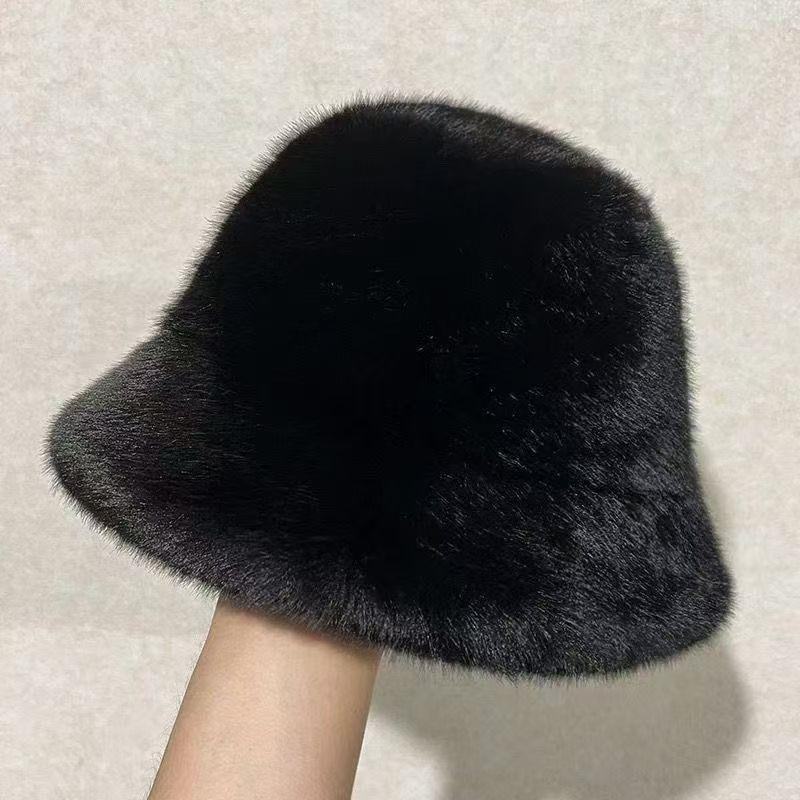 Simple Hat Winter Women s Fashion Solid Color Rabbit Fur Hat Bucket Cap Fisherman s Hat Retro Knitted Wool Basin Bucket Hat чёрный