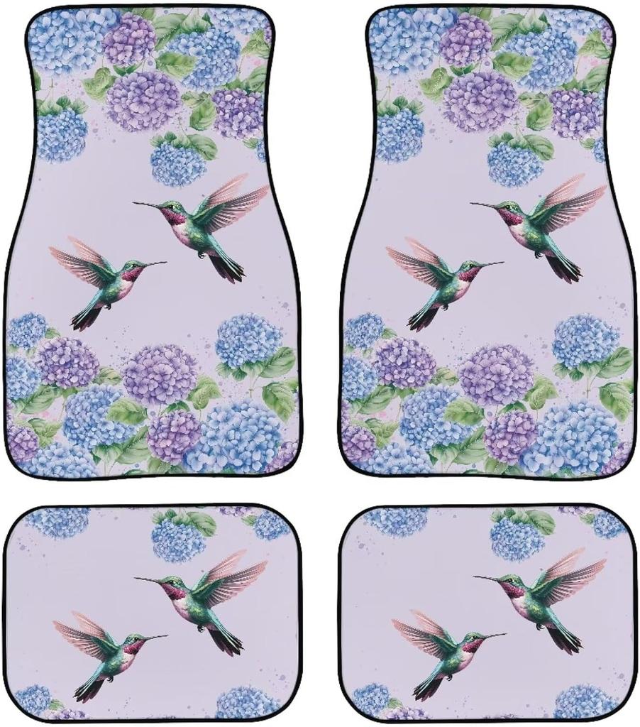 Universal Fit Auto Carpet Floor Mats Set of 4 for Women Girls Decorative Boho Floral Print Car Floor Mats Front & Rear Liners Set