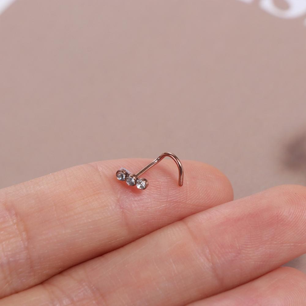 Stainless Steel Zircon Nose Screw Studs Geometric Trendy Women
