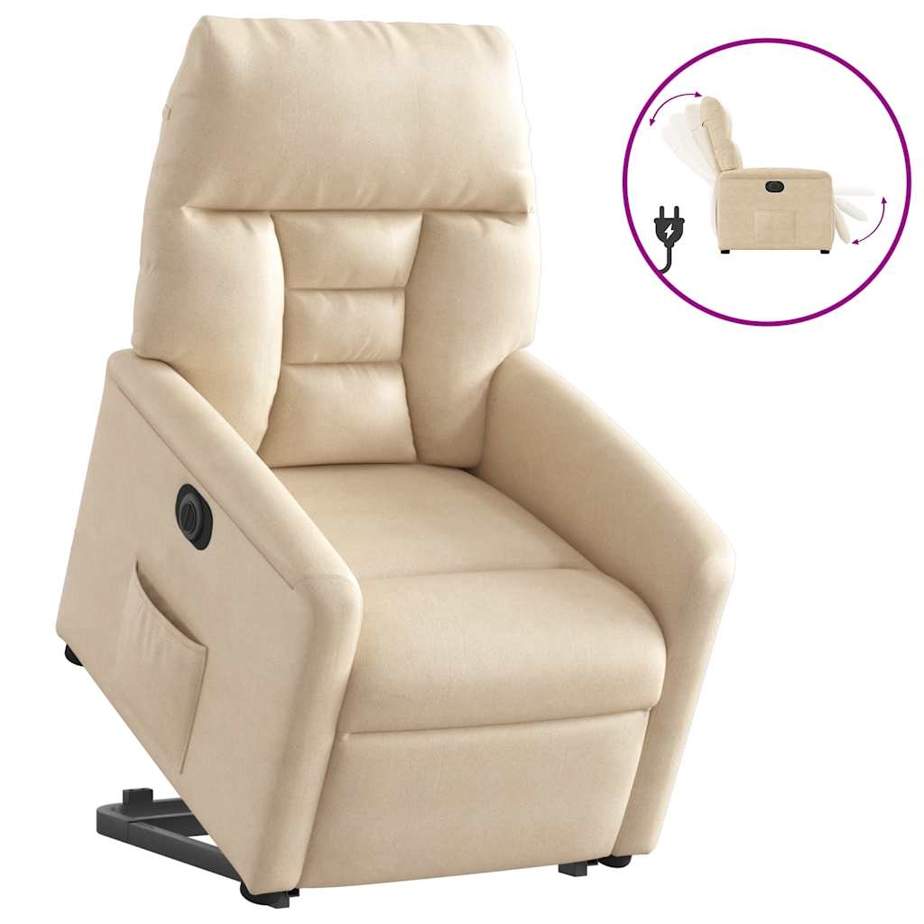 Recliner Chair with Lift Assist Electric Cream Microfiber Fabric