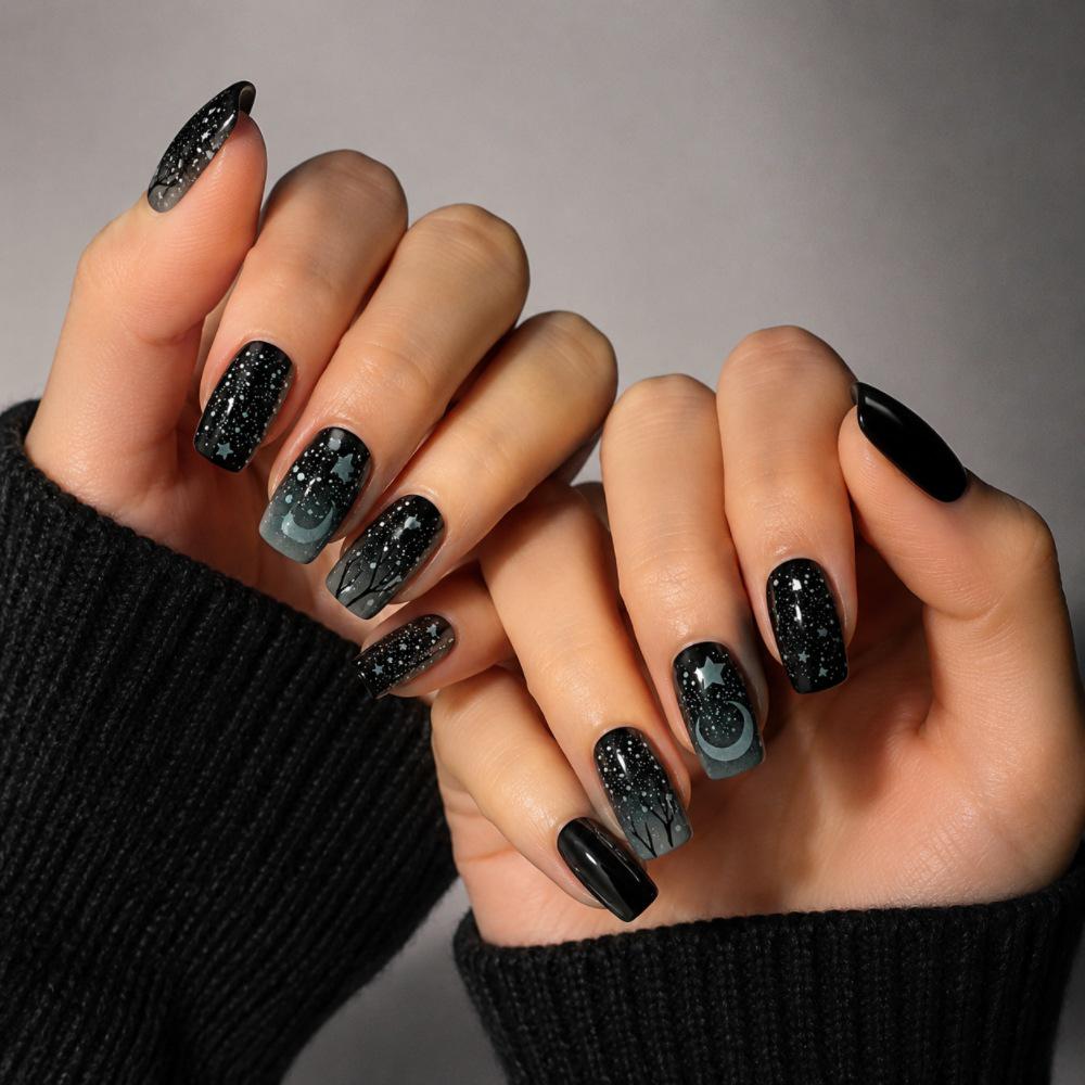 Spooky Halloween Nail Art: Bat, Pumpkin & Ghost Designs - Black Manicure Tips