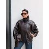 Winter Women's Retro Street Style Faux Leather Jacket Lychee Pattern European American Style Hot Sale In Stock