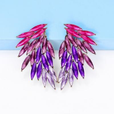 1 Pair Feather Studded Wings Shape Ear Studs Personalized Colorful Glass Women Stud Earrings Fashion Jewelry Gift