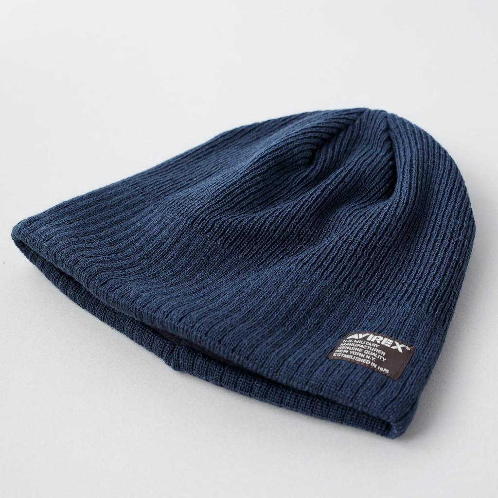 Avirex Knit Cap Perfect for Fall and Navy Size 028 Men's Fleece-Lined Single-Breasted Beanie, Short, Winter, Blue,
