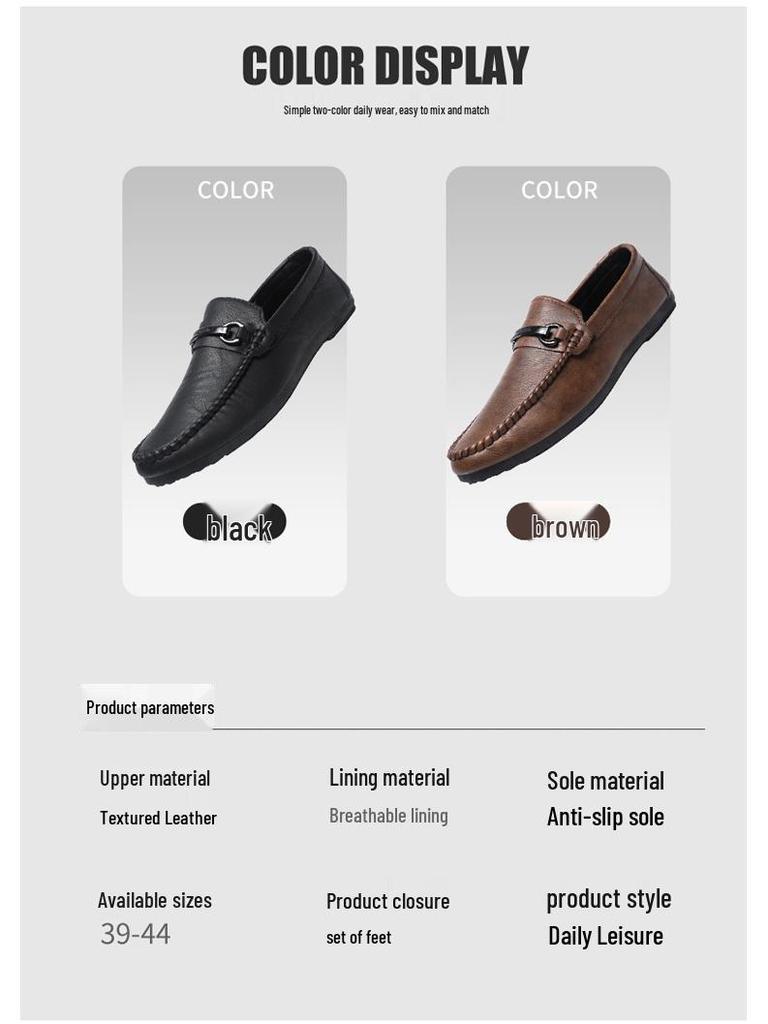 Men's Handmade Soft-Soled Leather Loafers: Wear-Resistant, Trendy, Low-Top Slip-Ons for Casual and Business Wear.