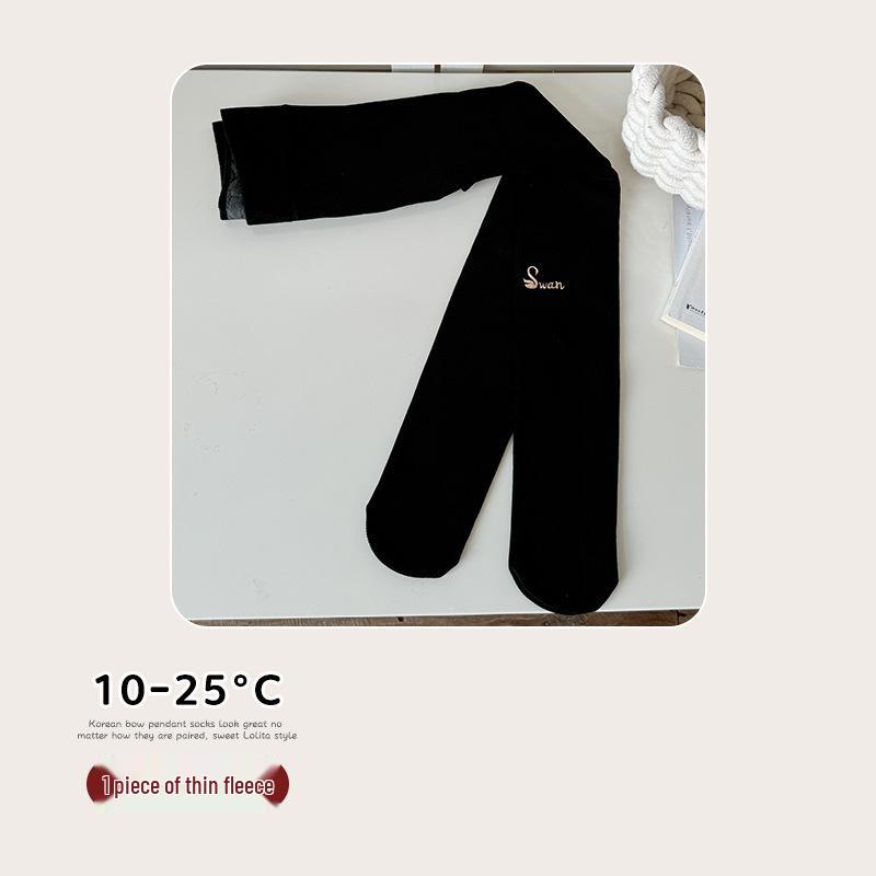 2025 Autumn-Winter Girls' Brushed Letter Leggings: Versatile White Elastic Tights