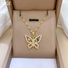 Light Luxury Full Diamond Micro-Inlaid Zircon Heavy Industry Color Butterfly Necklace Copper Electroplated Real Gold Pendant