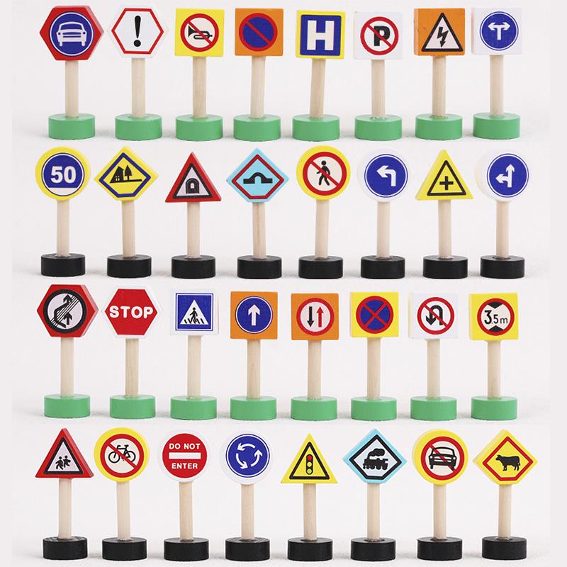 Wooden Children's City Traffic Road Signs Signboards Safety Awareness Scene Building Blocks Early Education Educational Toys