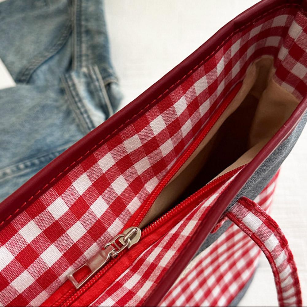 New Korean Style Women's Bag Retro Lattice Casual Plaid Underarm Bag Fashionable  Sweet Bowknot Large Capacity Shoulder Tote Bag