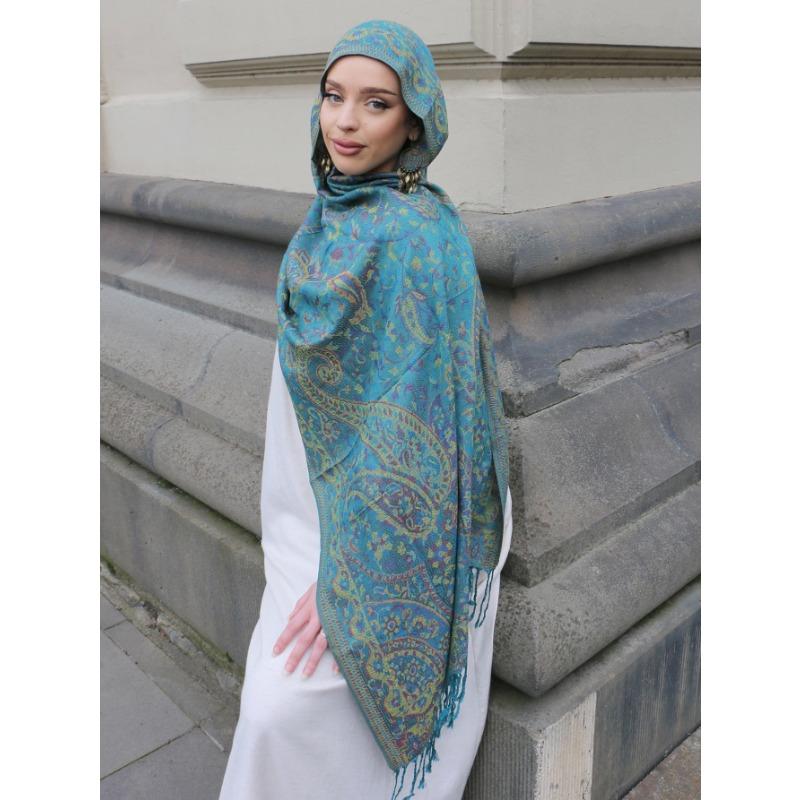 Women S Thin Warm Ethnic Style Tassel Jacquard Scarf