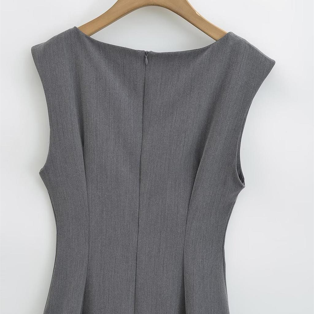 2025 Spring Women's Slim Waist Pleated Midi Dress