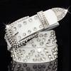 [FleurUneffe] J25 Golf Belt, PU Leather, Men's, Synthetic Leather, White, Rhinestone Studs, Punk, Crystal, Adjustable, Jeans, Golf Wear