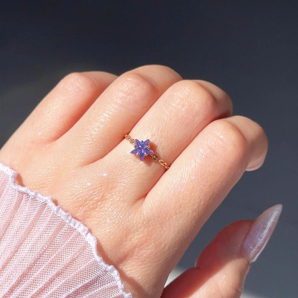Exquisite Link Chain Ring Colored Pull-out Chain Ring Stackable Rings Adjustable Charm Ring  Gift
