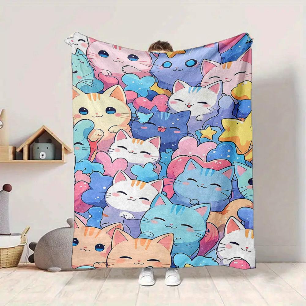 1pc Cats Pastel Lightweight Flannel Blanket, Comfortable and Warm Blanket, for Office and Camping Sofa Bed, Livingroom145