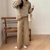 Fashion suit women's Korean version loose striped knitted top two-piece set casual high waist pendant knitted wide-leg pants
