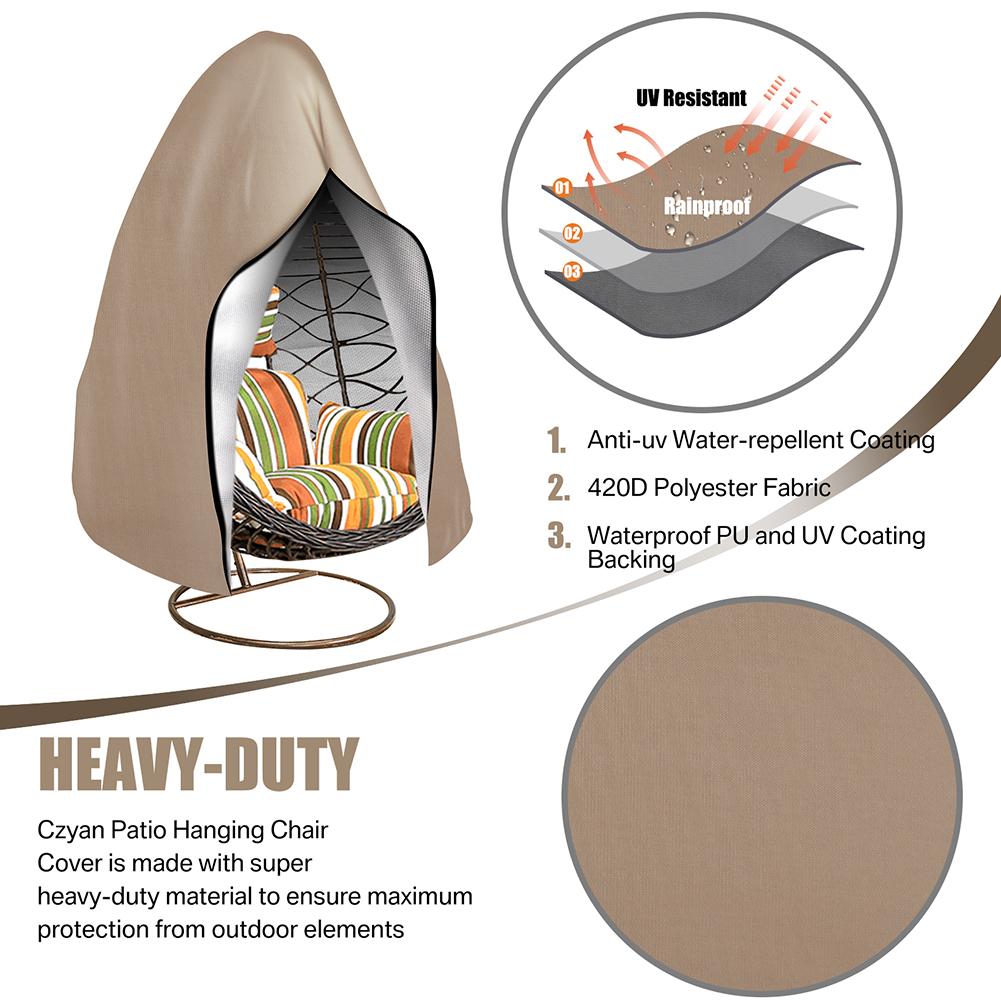 Wasserdichte Hänge-Eiersessel-Abdeckung für die Terrasse, winddichte Schaukel-Eiersessel-Abdeckung, Eiersessel-Überzug mit Reißverschluss und verstellbarem Saumkordelzug
