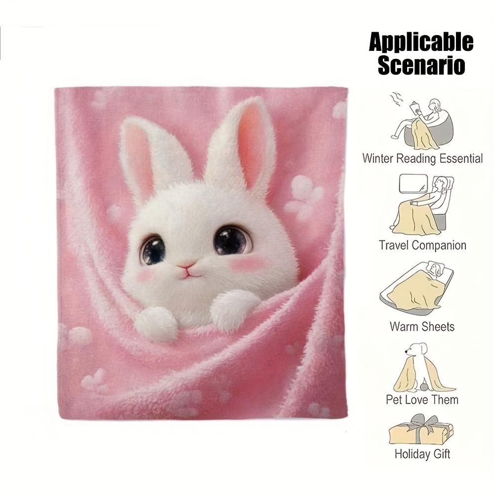 

VIKAMA Adorable Bunny Plush Blanket Winter Travel Companion Warm Bedding Holiday Gift Soft and Cozy Pink Fuzzy Blanket 75x90cm