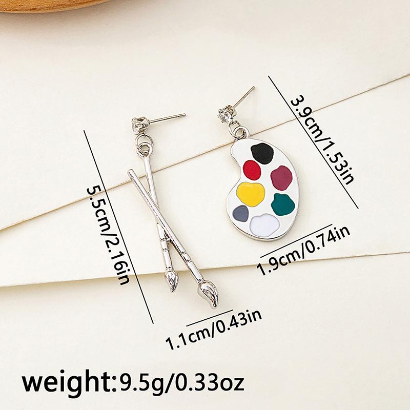 1 Pair Personality Fun Brush Drawing Board Earrings Ins Retro Literary Temperament Asymmetric Woman Earrings Jewelry Gift