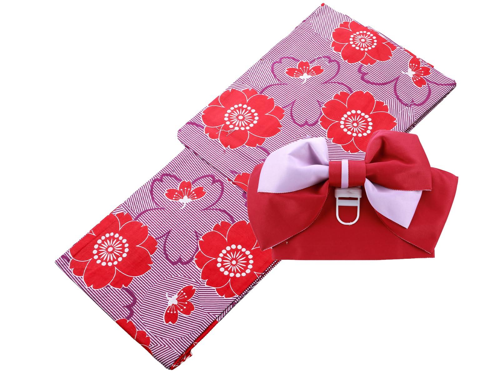 

Ready to easy to comes with set [SAKIKU-EN] wear! Women s yukata, ready-made, wear, pre-tied obi, 2-piece (purple/sakura)