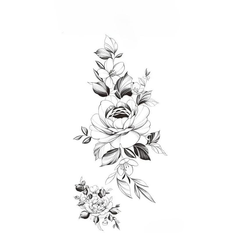 Sexy Black Large Snake Flower Fake Tattoo Stickers For Women Dot Rose Peony Temporary Tattoos Diy Water Transfer Tatoos Girls