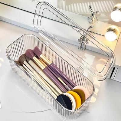 Transparent Cosmetic Storage Box Dustproof Large Capacity Makeup Brush Lipstick Holder with Lid Jewelry Organizer