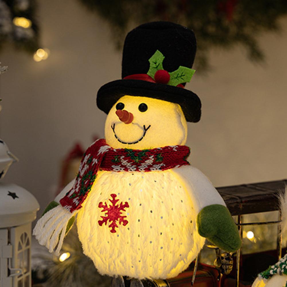 LED Light Snowman Doll Luminous Snowman Decor Battery Operated Glowing Plush Snowman Cute Light Up Ornaments for Tabletop