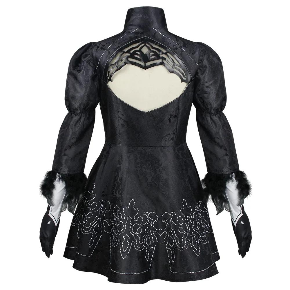 Anime Automata 2b Cosplay Costume Black Tone Dress With Gloves Headwear Yorha No. 2 Type B Halloween Party Outfits